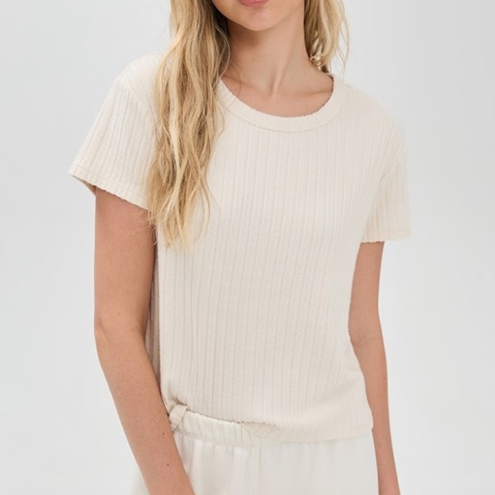 Calvin Klein Jeans Rib Knit Ruched Short Sleeve Tee